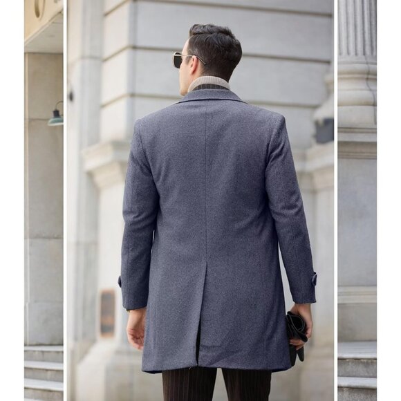 Mens Blue for Long Jackets Warm Peacoat Men's Double Overcoat Trench Coats - Picture 6 of 7